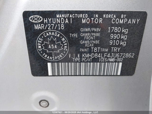 KMHD84LF4JU672862 Hyundai mpi nu