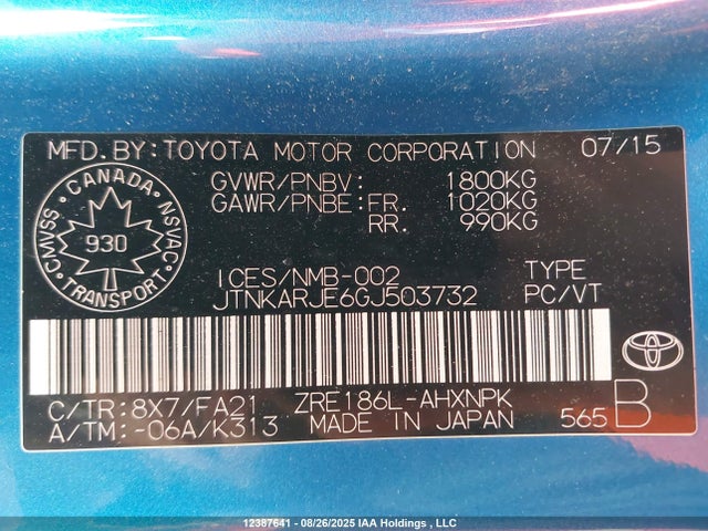 JTNKARJE6GJ503732 Scion 2zr-fae