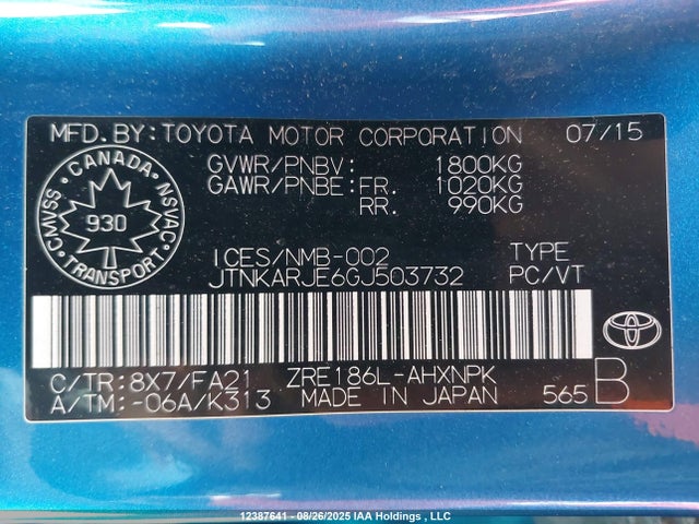 JTNKARJE6GJ503732 Scion 2zr-fae