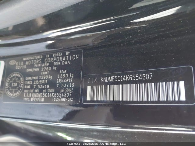 KNDME5C14K6554307 KIA gdi lamda - ii