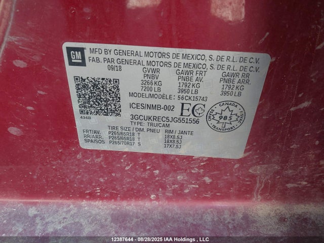 3GCUKREC5JG551556 Chevrolet l83 - sidi: spark ignited direct injection, vvt: variable valve timing, afm, e85 max, alum