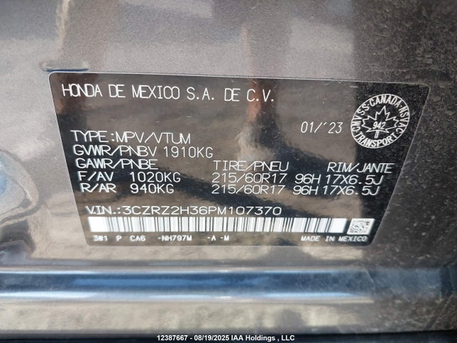 3CZRZ2H36PM107370 Honda k20z5