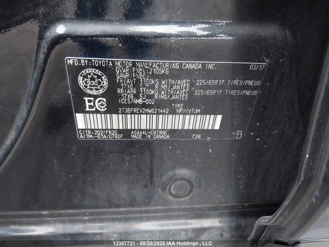 2T3BFREV2HW621442 Toyota 2ar-fe