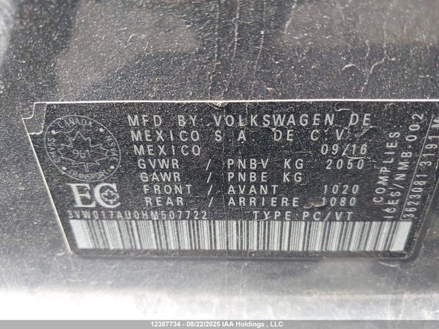 3VW017AU0HM507722 Volkswagen 1.8 tsi