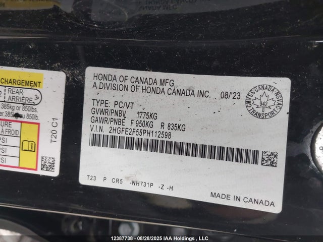 Honda k20c2 2023 2HGFE2F55PH112598 Image 9