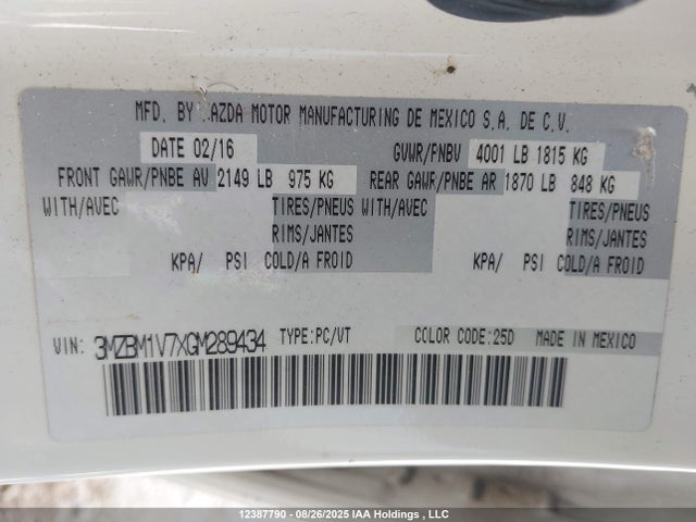 3MZBM1V7XGM289434 Mazda pe