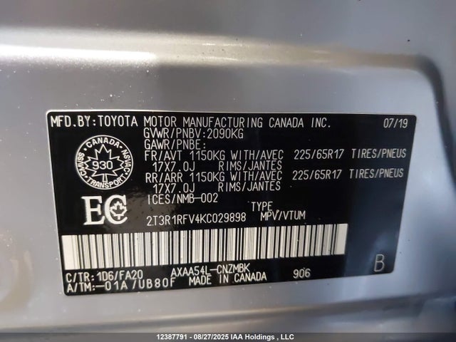 2T3R1RFV4KC029898 Toyota a25a-fks