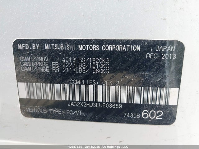 Mitsubishi dohc mivec 2014 JA32X2HU3EU603689 Image 9