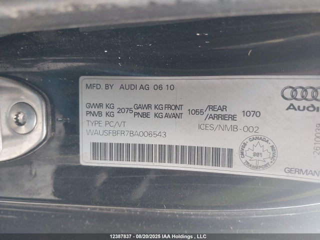 12387837 :رقم المزاد ، WAUSFBFR7BA006543 vin ، 2011 Audi A5 2.0t Premium مزاد بيع