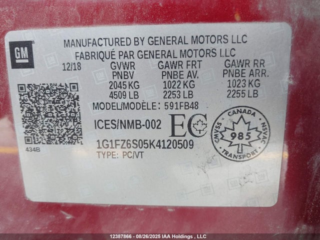 1G1FZ6S05K4120509 Chevrolet BOLT EV