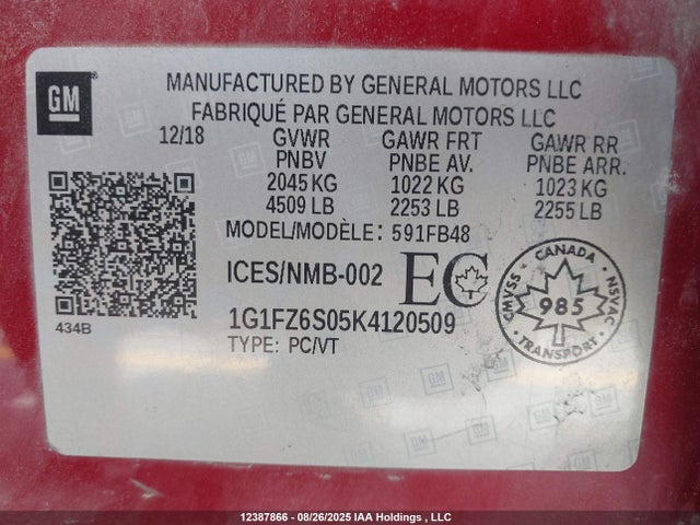 1G1FZ6S05K4120509 Chevrolet BOLT EV