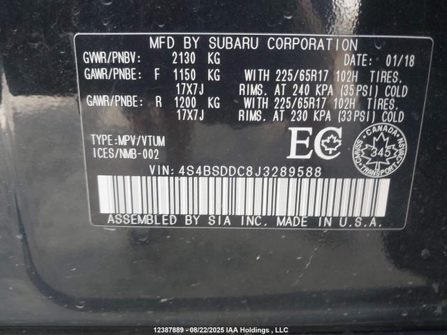 Subaru c5 2018 4S4BSDDC8J3289588 Image 9