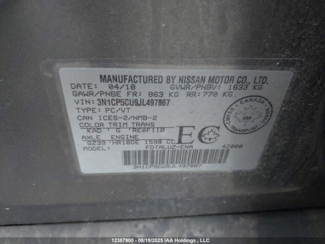 3N1CP5CU9JL497867 Nissan Kicks
