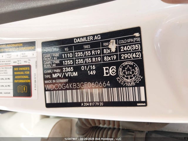 WDC0G4KB3GF060664 Mercedes-Benz m274