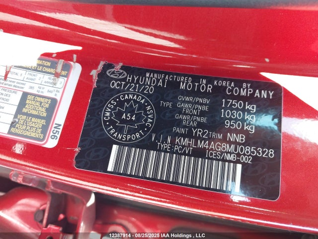 KMHLM4AG8MU085328 Hyundai mpi nu pe