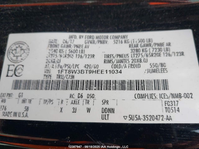 Продаж на аукціоні авто 2017 Ford F-350 Lariat, vin: 1FT8W3BT9HEE11034, номер лоту: 12387947