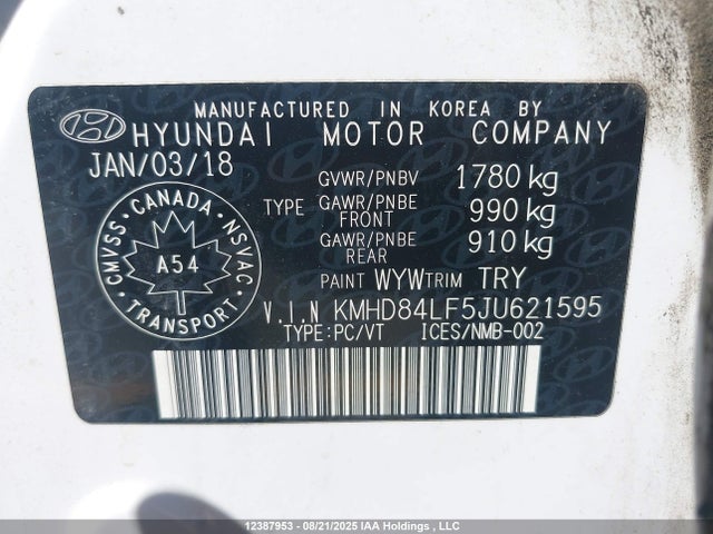 KMHD84LF5JU621595 Hyundai mpi nu