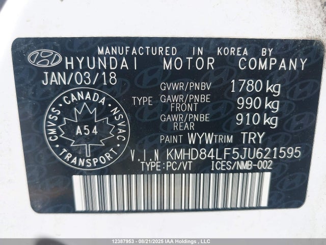 KMHD84LF5JU621595 Hyundai mpi nu