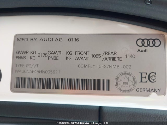 WAUCNAF45HN005611 Audi 2017