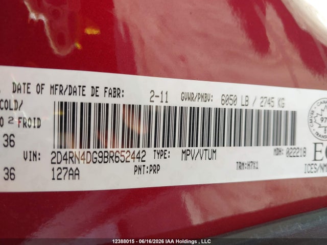 Продаж на аукціоні авто 2011 Dodge Grand Caravan Express, vin: 2D4RN4DG9BR652442, номер лоту: 12388015