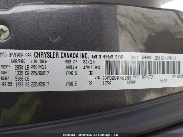 2C4RDGBG4FR576316 Dodge 2015