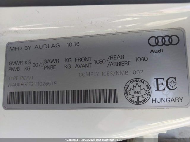 WAUK8GFF3H1026519 Audi A3