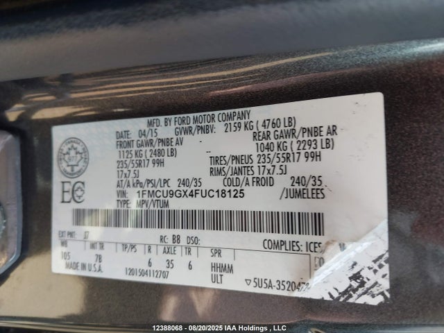 1FMCU9GX4FUC18125 Ford Escape