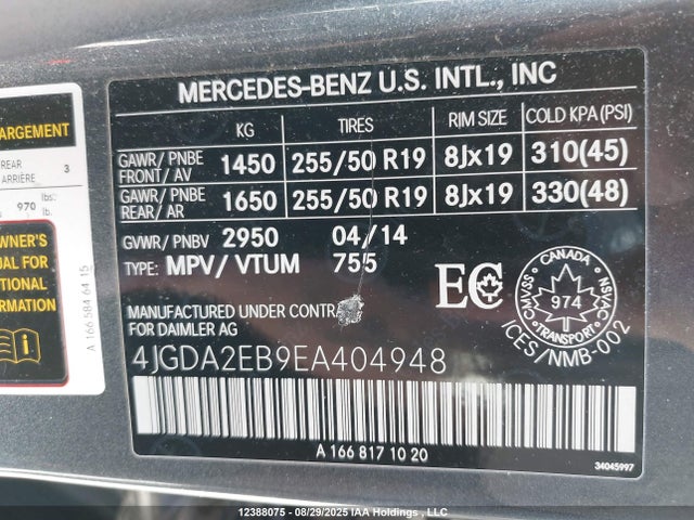 Mercedes-Benz Ml-Class 2014 4JGDA2EB9EA404948 Image 19