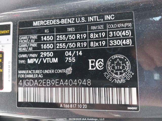 Mercedes-Benz Ml-Class 2014 4JGDA2EB9EA404948 Image 9