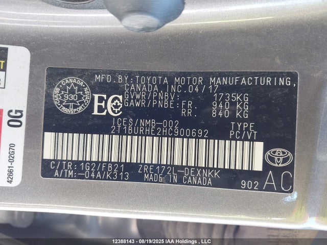2T1BURHE2HC900692 Toyota 2zr-fe