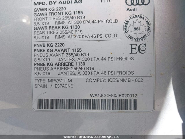 WA1JCCFSXJR020012 Audi Q3