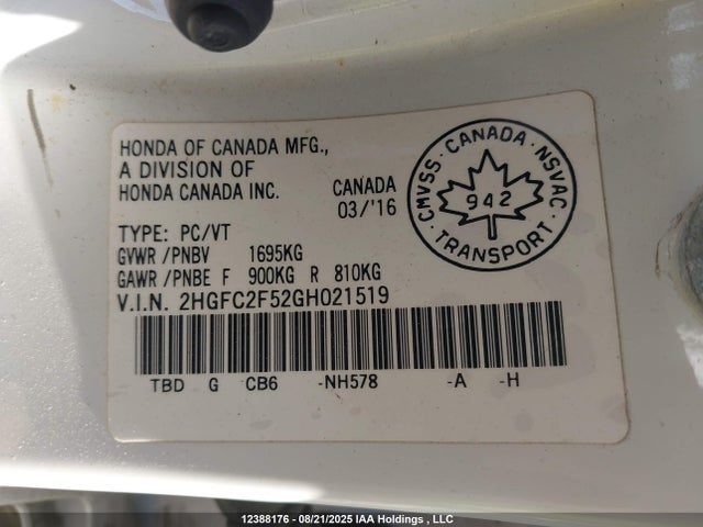 Honda k20c2 2016 2HGFC2F52GH021519 Image 9