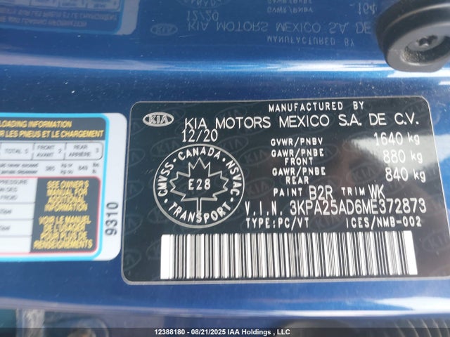 3KPA25AD6ME372873 KIA gamma ii