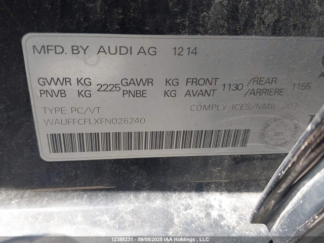 Audi flex fuel capable engine 2015 WAUFFCFLXFN026240 Image 9