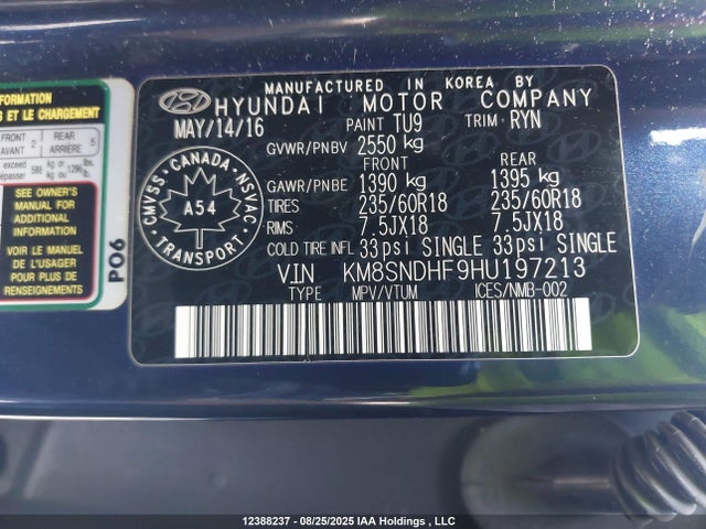 KM8SNDHF9HU197213 Hyundai gdi lambda ii