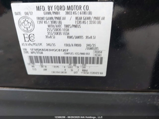 1FM5K8D83HGC81207 Ford 3.5l ti-vct