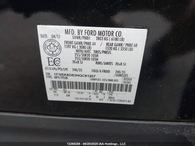 1FM5K8D83HGC81207 Ford 3.5l ti-vct