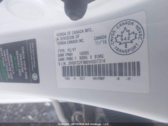 Honda k20c2 2017 2HGFC2F88HH007314 Image 9