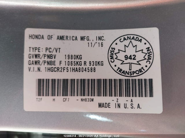 1HGCR2F51HA804588 Honda k24w1