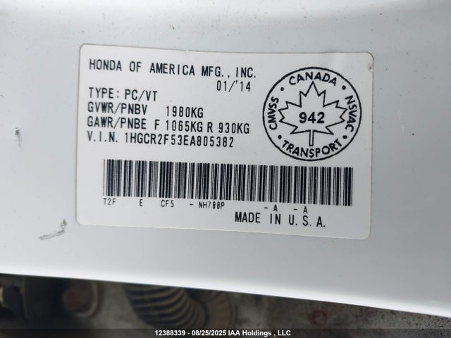 Honda k24w1 2014 1HGCR2F53EA805382 Image 18