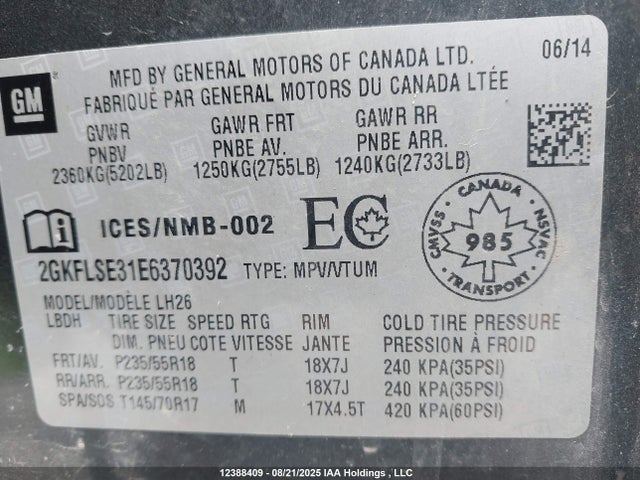 GMC lfx - vvt, e85 max, aluminum 2014 2GKFLSE31E6370392 Image 19