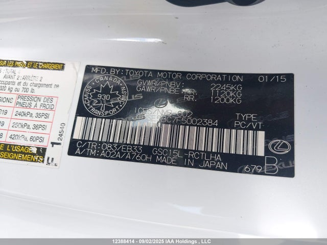Lexus 2gr-fse 2015 JTHSE5BC7F5002384 Image 9