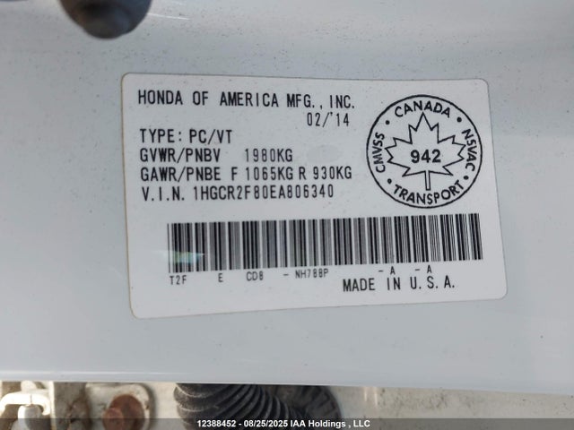 1HGCR2F80EA806340 Honda k24w1