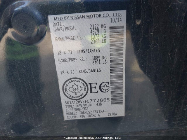 Nissan 2015 2015 5N1AT2MV5FC772865 Image 9