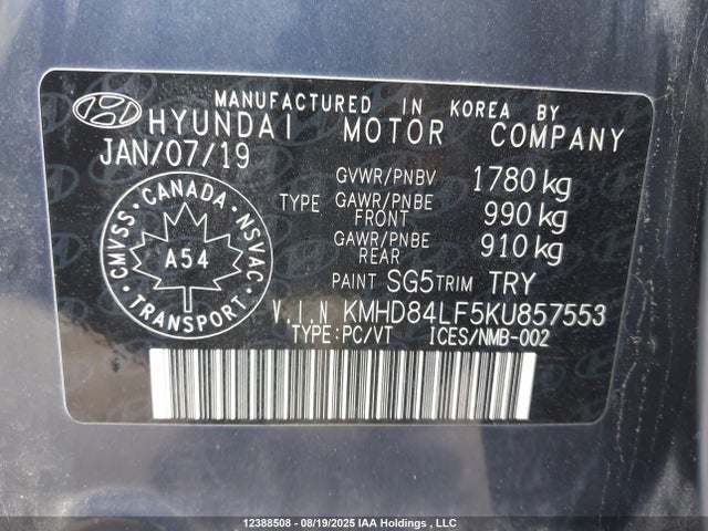 KMHD84LF5KU857553 Hyundai mpi nu