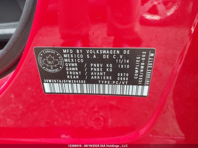 3VW2K7AJ5FM264580 Volkswagen 2015