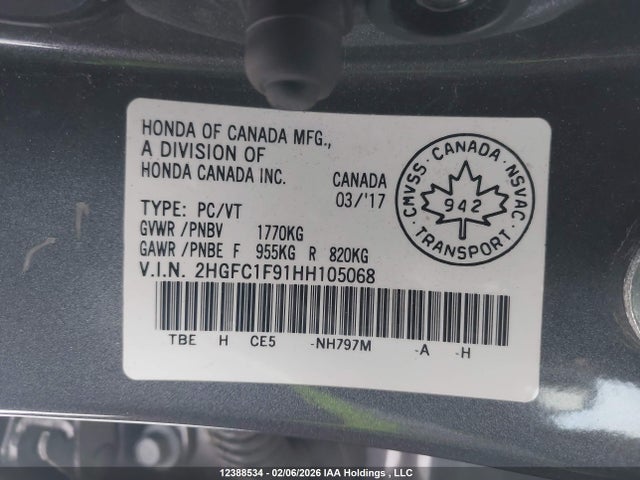 Honda Civic 2017 2HGFC1F91HH105068 Image 9