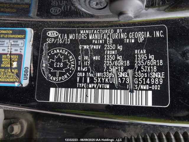 5XYKUDA73EG514989 KIA gasoline 3.3 v6 gdi lambda ii