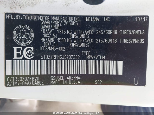 Toyota 2gr-fks 2018 5TDZZRFH6JS237332 Image 19