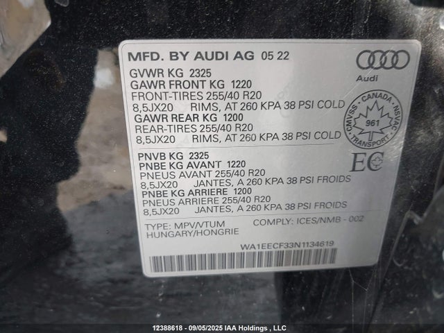 Audi 45 tfsi 2022 WA1EECF33N1134619 Image 9